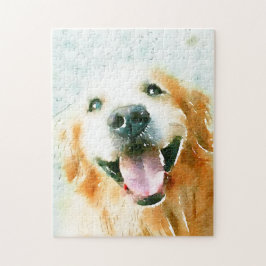 Quebra-cabeça Retriever de Ouro Sorridente em Aquarela