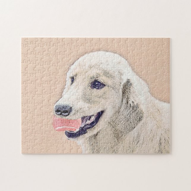 Quebra-cabeça Retriever ouro com pintura de cachorro de Tênis (Horizontal)
