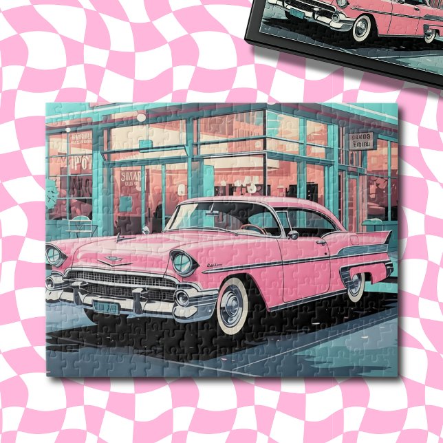Quebra-cabeça Retro 1950s Pink Car Mid‑Century Diner (Criador carregado)