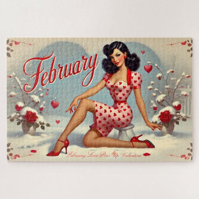 Quebra-cabeça Retro Brunette Pin-Up Girl (Horizontal)