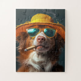 Quebra-cabeça Retro Cool Dog with Yellow Hat Puzzle