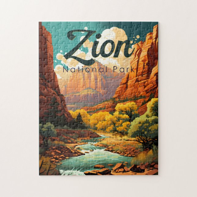 Quebra-cabeça Retro da Ilustração do Parque Nacional Zion (Vertical)