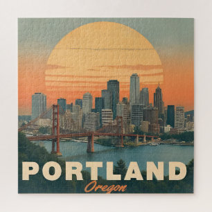 Quebra-cabeça Retrô da paisagem urbana de Portland Oregon Viagem