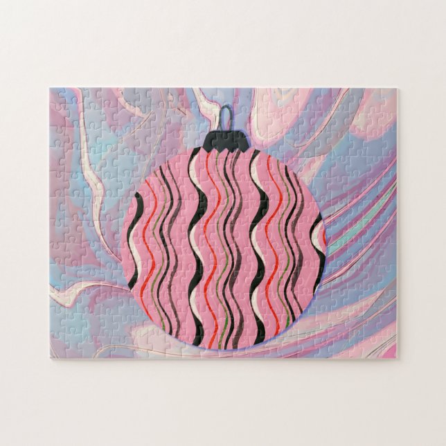 Quebra-cabeça Retro do Enfeites de natal Rosa boni (Horizontal)