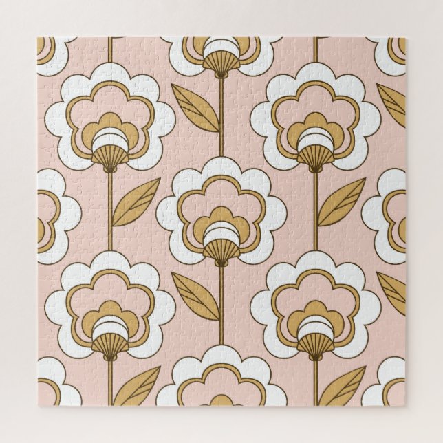 Quebra-cabeça Retro-floral: padrão de vinheta sem costura. (Vertical)