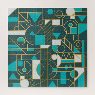Quebra-cabeça Retro Geométrico: Trabalho de arte minimalista.