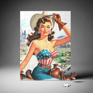 Quebra-cabeça Retro Linda Cowgirl Pin Up