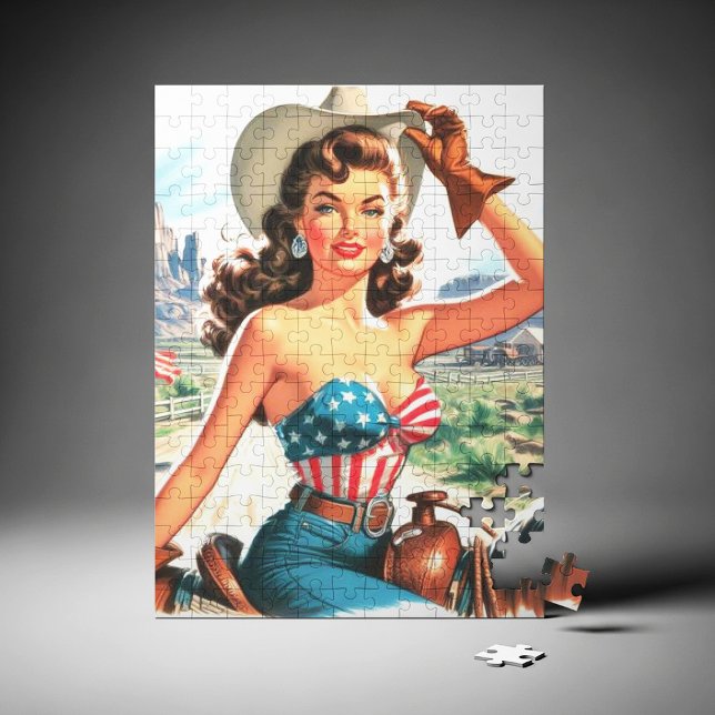 Quebra-cabeça Retro Linda Cowgirl Pin Up (Criador carregado)