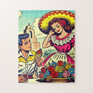 Quebra-cabeça Retro Love Casal Comic
