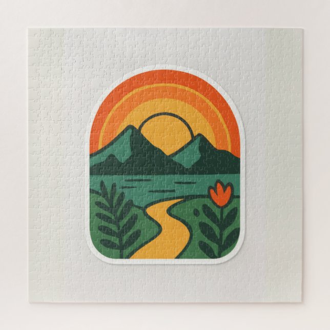 Quebra-cabeça Retro Nature Sunset - Montanha Vintage (Vertical)