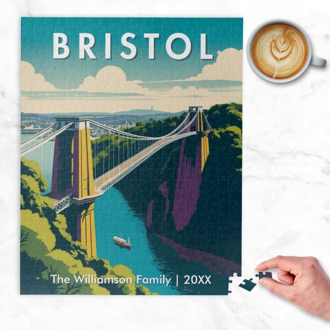 Quebra-cabeça Retro Ponte de Suspensão Clifton Bristol (A jigsaw puzzle with picture of the Clifton Suspension Bridge, Bristol, UK in a retro poster style)