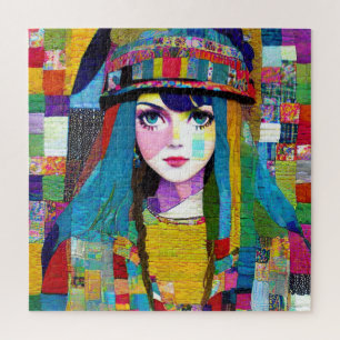 Quebra-cabeça Retro Pop Art Woman Quilt Tecido Patchwork