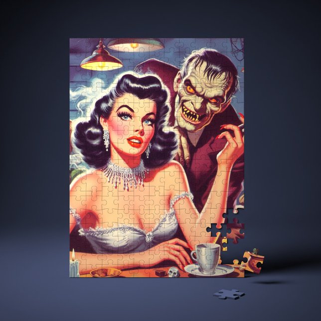 Quebra-cabeça Retro Pulp Pinup e Monstro (Criador carregado)