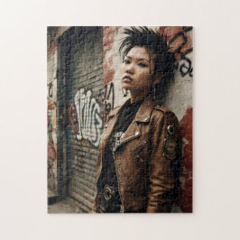 Quebra-cabeça Retro Rebelde de Mulher Asiática Punk Rock 90