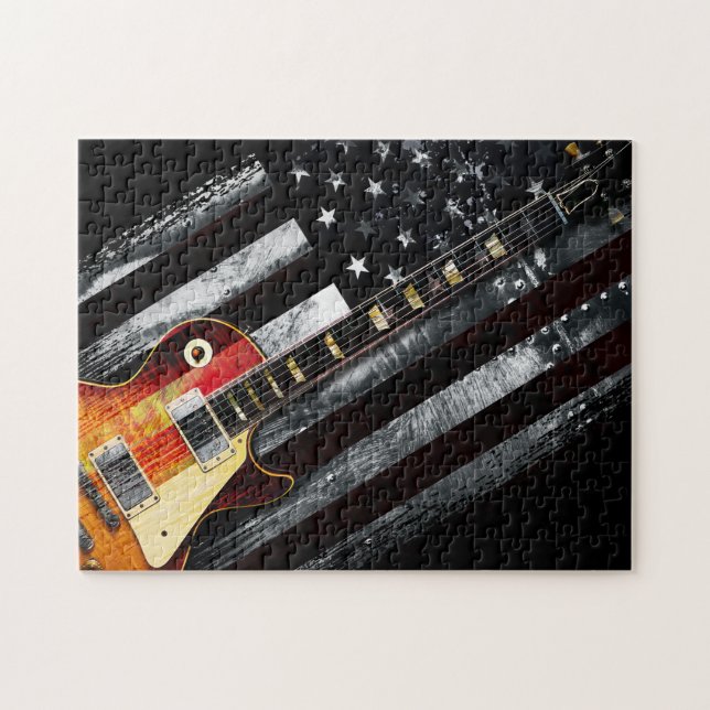 Quebra-cabeça RETRO ROCK American Flag e Electric Guitar (Horizontal)