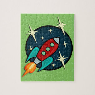 QUEBRA-CABEÇA RETRO ROCKET SHIP ILLUSTRATION JIGSAW QUEBRA-CABE