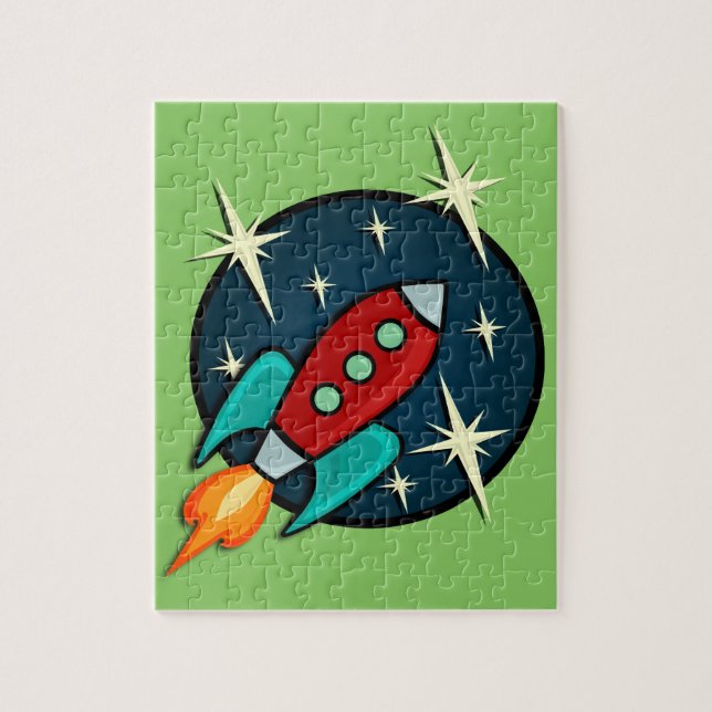 QUEBRA-CABEÇA RETRO ROCKET SHIP ILLUSTRATION JIGSAW QUEBRA-CABEÇ (Vertical)