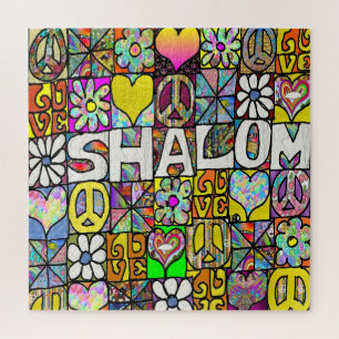 Quebra-cabeça Retro Shalom Amor Psicodélico dos Anos 60 Quadrado