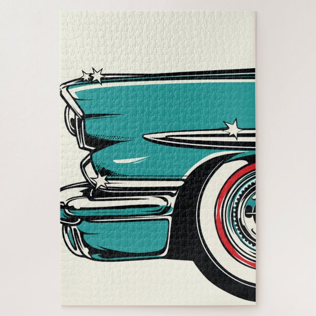 Quebra-cabeça Retro Teal Sports Car Front Pop Art Illustration (Vertical)