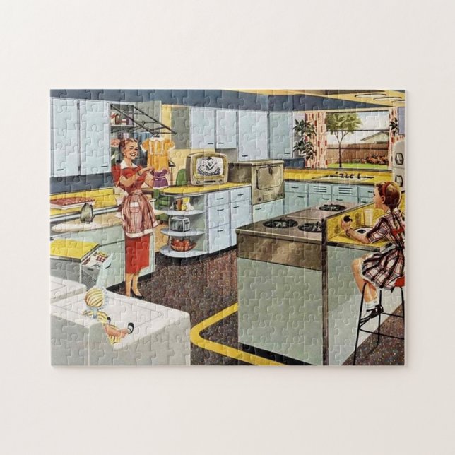 Quebra-cabeça retro vintage, mãe e menina (Horizontal)