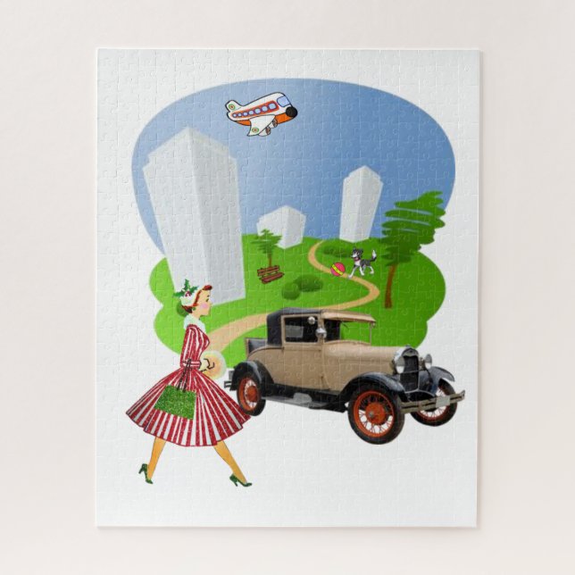 Quebra-cabeça Retro Woman Park Dog (Vertical)