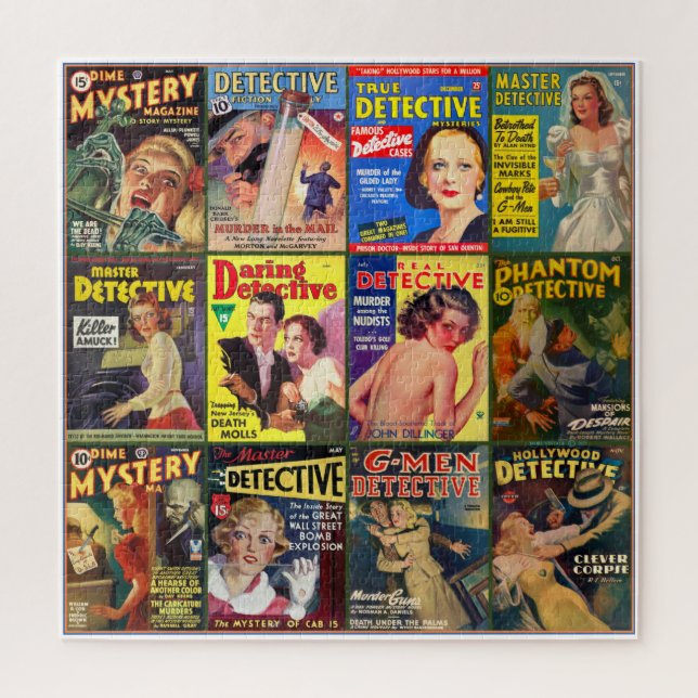 QUEBRA-CABEÇA REVISTAS DE DETETIVE DA ERA DE OURO VINTAGE (Vertical)