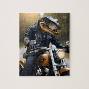 Quebra-cabeça **"Rex Revved Up: T-Rex em couro em uma moto