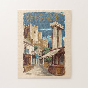 Quebra-cabeça Rhodes Grécia Ruins Viagem de Arte Vintage