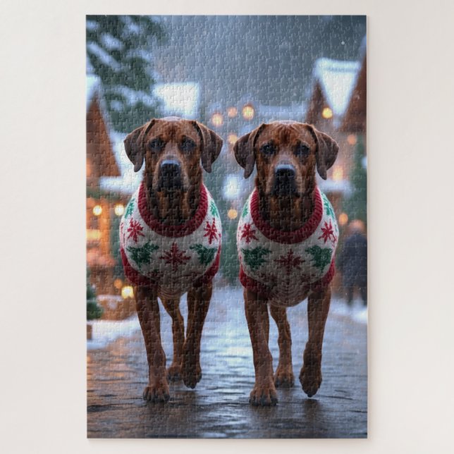Quebra-cabeça Rhodesian Ridgeback Dogs Christmas Snow Holiday (Vertical)