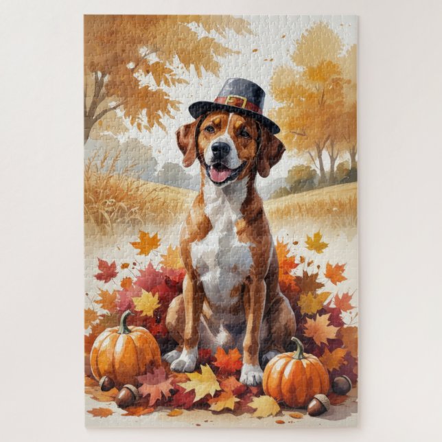 Quebra-cabeça Rhodesian Ridgeback Folhas de Outono Arte de Ação  (Vertical)