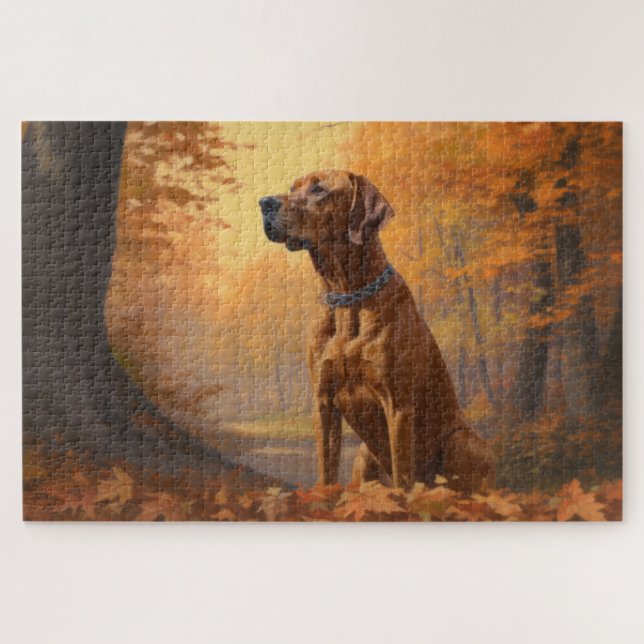 Quebra-cabeça Rhodesian Ridgeback  nas Folhas de Outono Caem Ins (Horizontal)