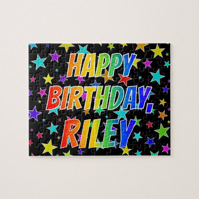 Quebra-cabeça "RILEY" Primeiro Nome, Diversão "FELIZ ANIVERSÁRIO (Horizontal)