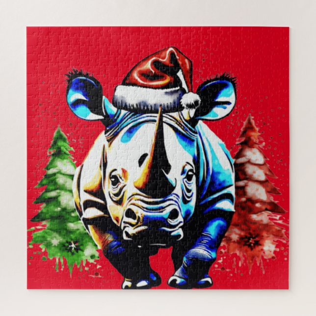 Quebra-cabeça Rinoceronte fofo de Natal (Vertical)