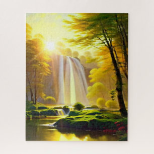 Quebra-cabeça Rio das Árvores de Cascata do Sol. Paisagem bonita