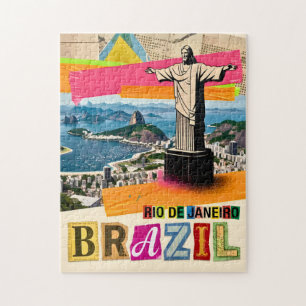 Quebra-cabeça Rio de Janeiro Brasil Cristo Colagem Retrô Viagem