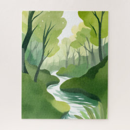 Quebra-cabeça Rio de Verde | Pintura em Aquarela da Floresta