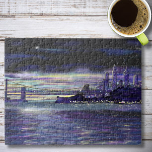 Quebra-cabeça Rio Hudson Nova York Manhattan Pôr do Sol Roxo Art