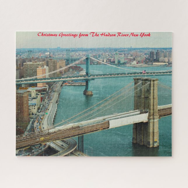 Quebra-cabeça Rio Hudson Nova York. Saudações de Natal (Horizontal)