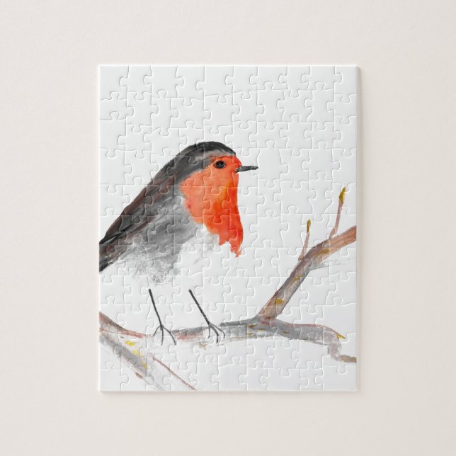 Quebra-cabeça Robin Watercolor pintando arte de Natal (Vertical)
