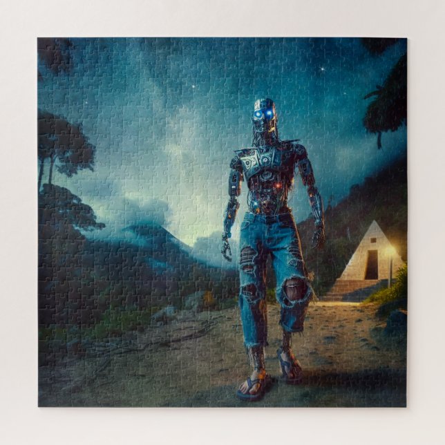 Quebra-cabeça Robô Futurista em Paisagem Antiga (Vertical)