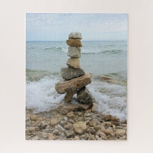 Quebra-cabeça Rock Cairn perto do lago - 16x20 - 520 pcs (Vertical)