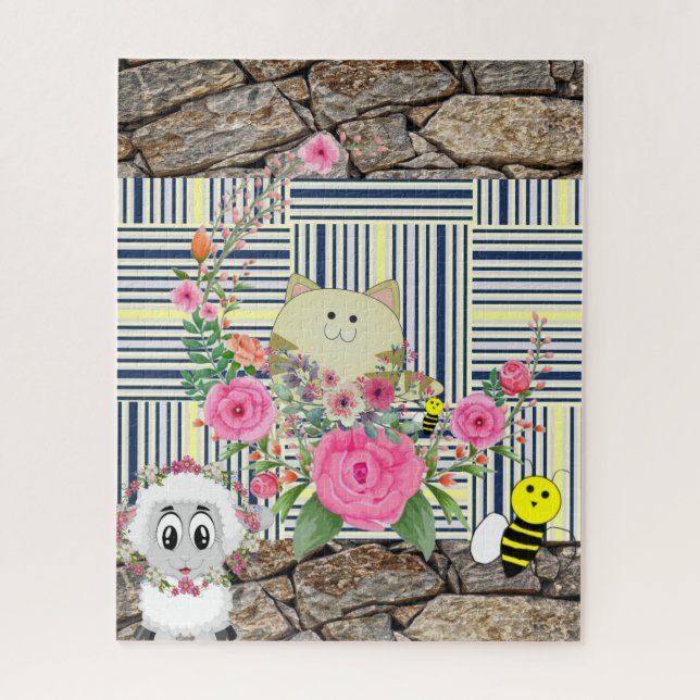Quebra-cabeça Rock Cat Sheep Floral Bumblebee Flor (Vertical)