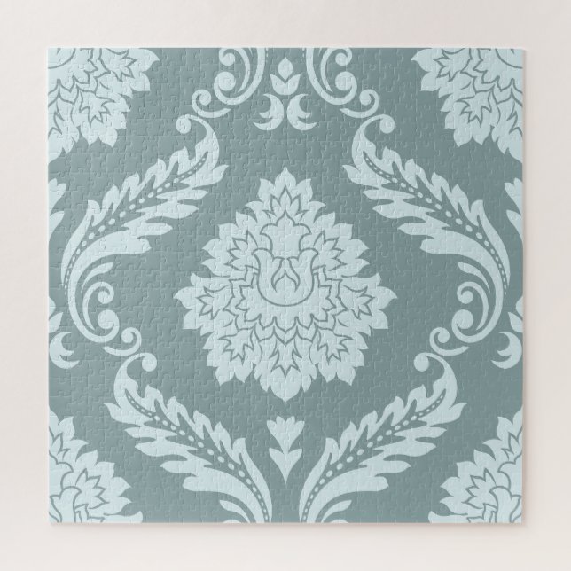 Quebra-cabeça Rococo Damask Lg Pattern Duck Egg Blue+Teal (Vertical)