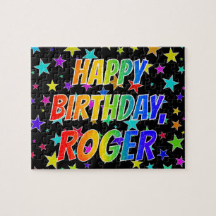 Quebra-cabeça "ROGER" Primeiro Nome, Diversão "FELIZ ANIVERSÁR