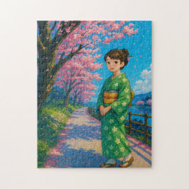 Quebra-cabeça Rolando sob as flores de Cherry - Kimono Japonês