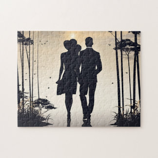 Quebra-cabeça Rolo do Sol: Casal de Silhueta Preto e Branco