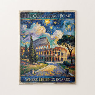 Quebra-cabeça Roma Colorida Itália Coliseu Noite Estrelada Vinta