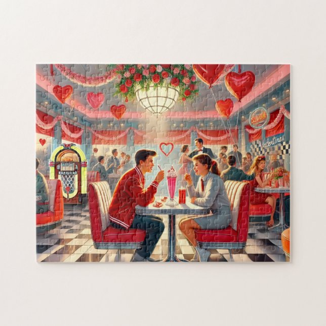 Quebra-cabeça Romance Retro Diner de São Valentim dos Anos 50 (Horizontal)