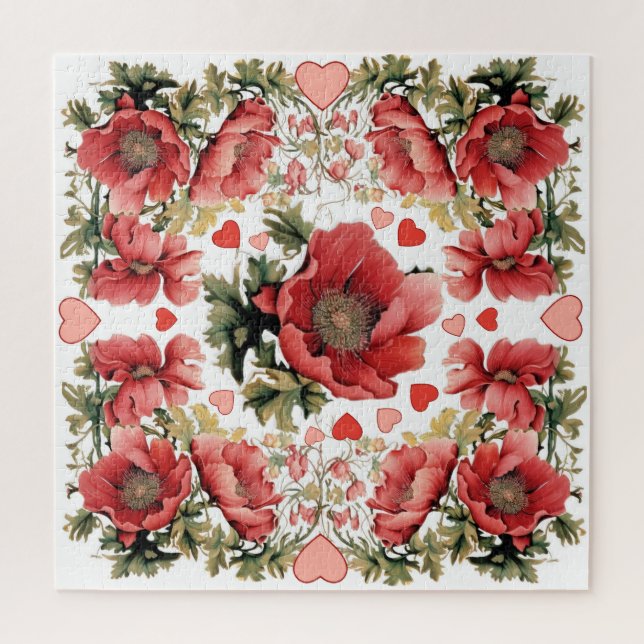 Quebra-cabeça Romântico Vintage Poppy e Hearts (Vertical)