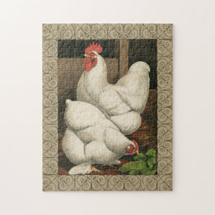 Quebra-cabeça Roosters & Hen fora da Casa Hen com Fronteira Bran